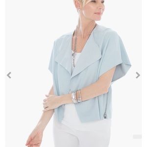 Chico’s faux Suede Zip-Detail Jacket chico’s size 2 light blue drape front